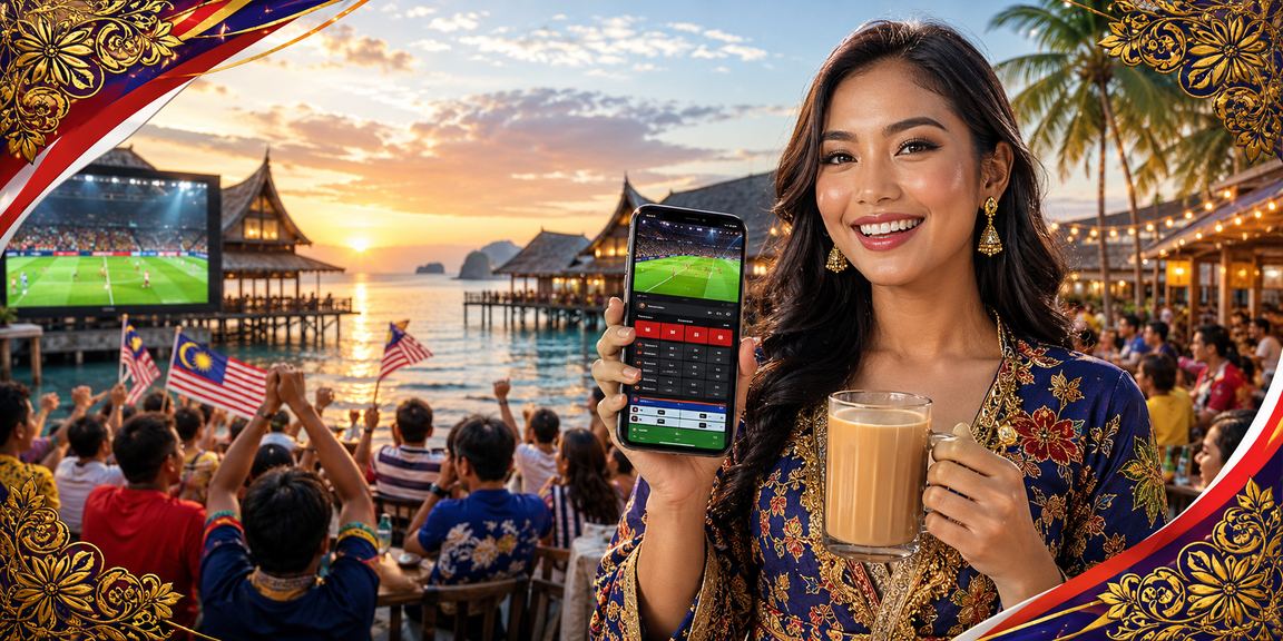 Pemain e-sukan menggunakan telefon pintar dengan latar belakang batik Terengganu